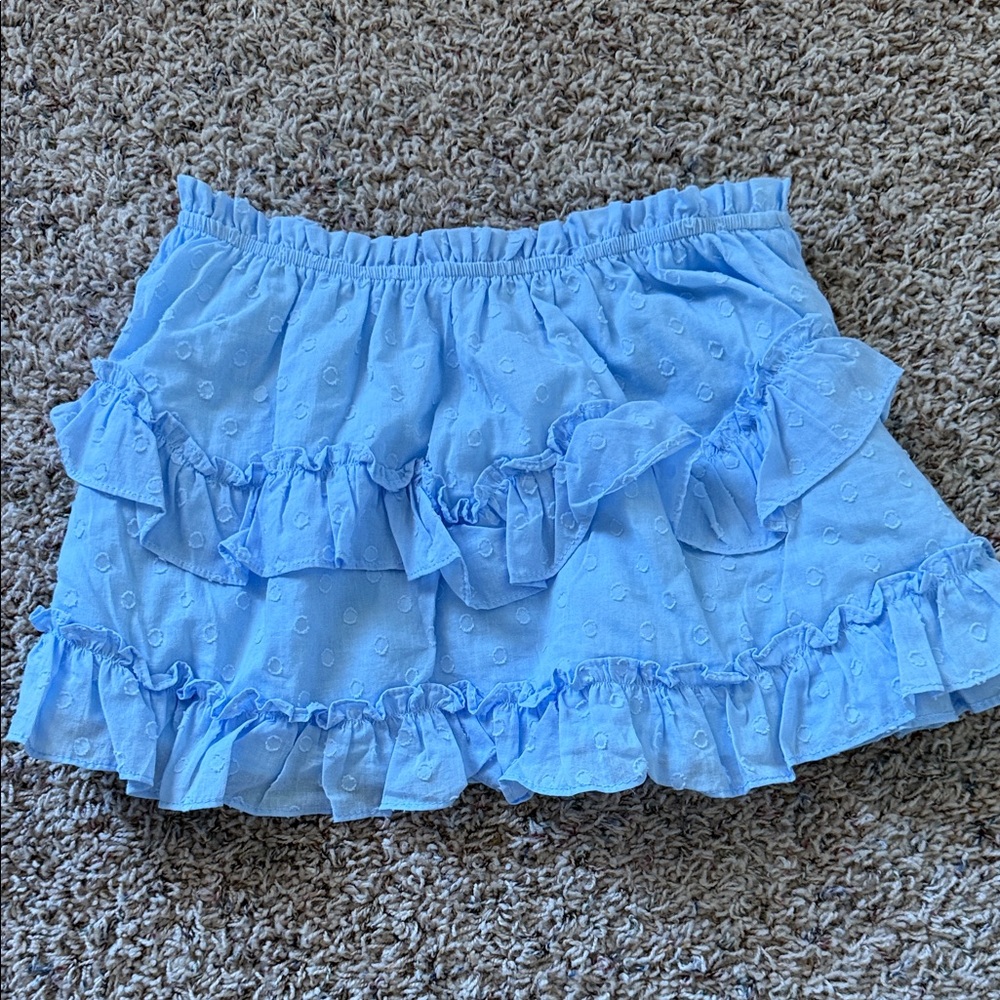 Pink Lily Light Blue Ruffled Strapless Shirt